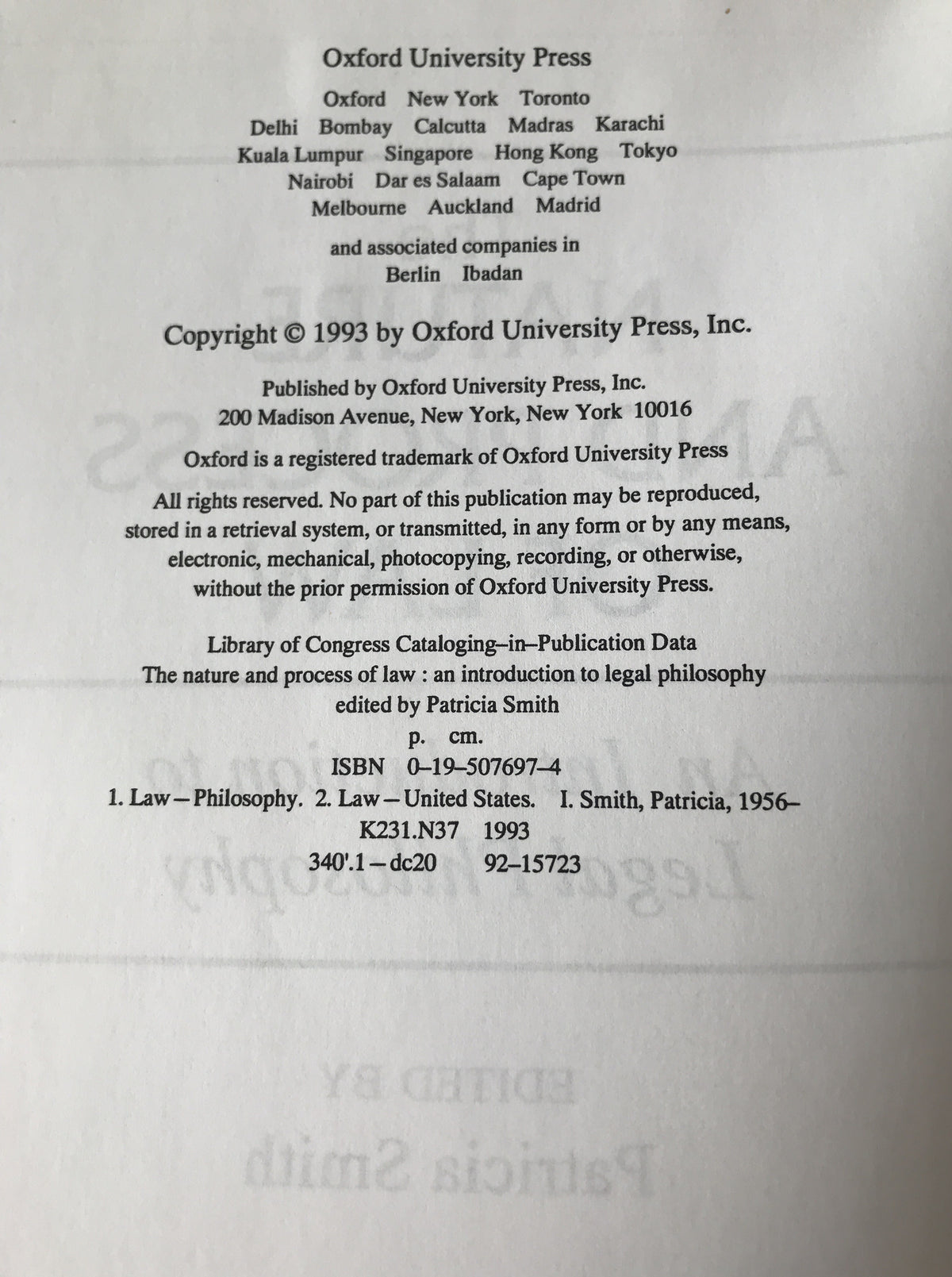 The Nature and Process of Law: An Introduction to Legal Philosophy (英語版) ハードカバー