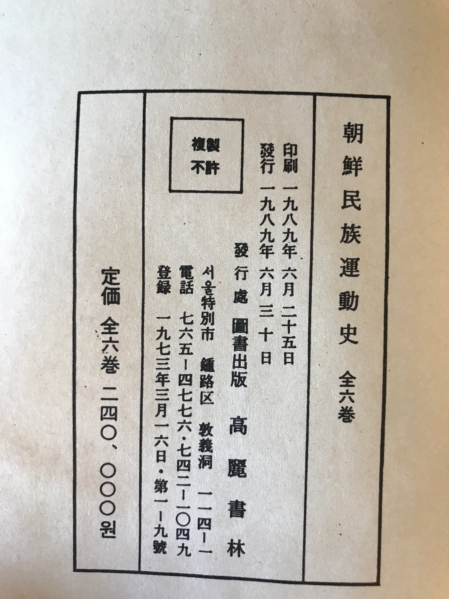朝鮮民族運動史 (未定稿)　1～6　6冊揃