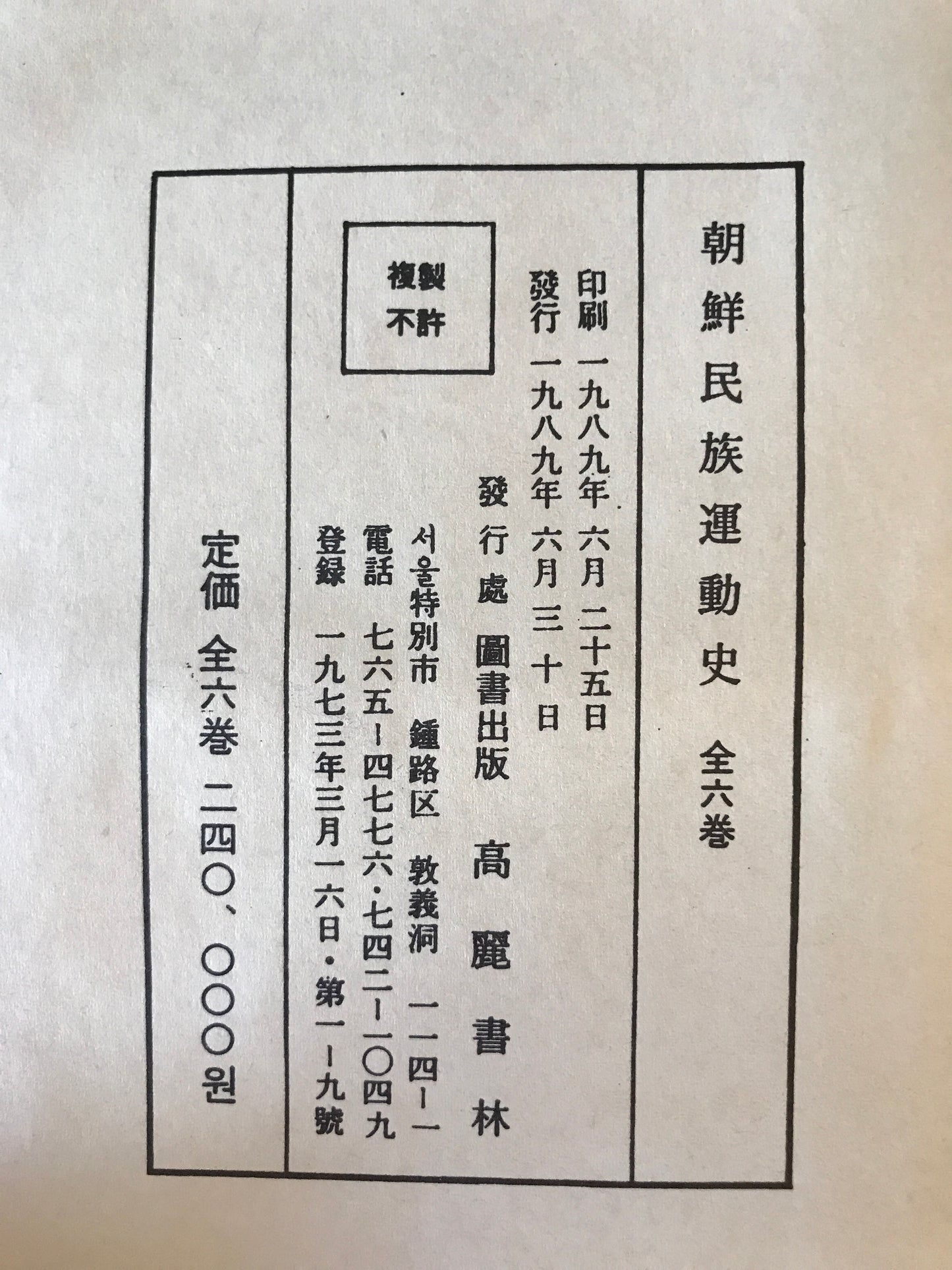 朝鮮民族運動史 (未定稿)　1～6　6冊揃