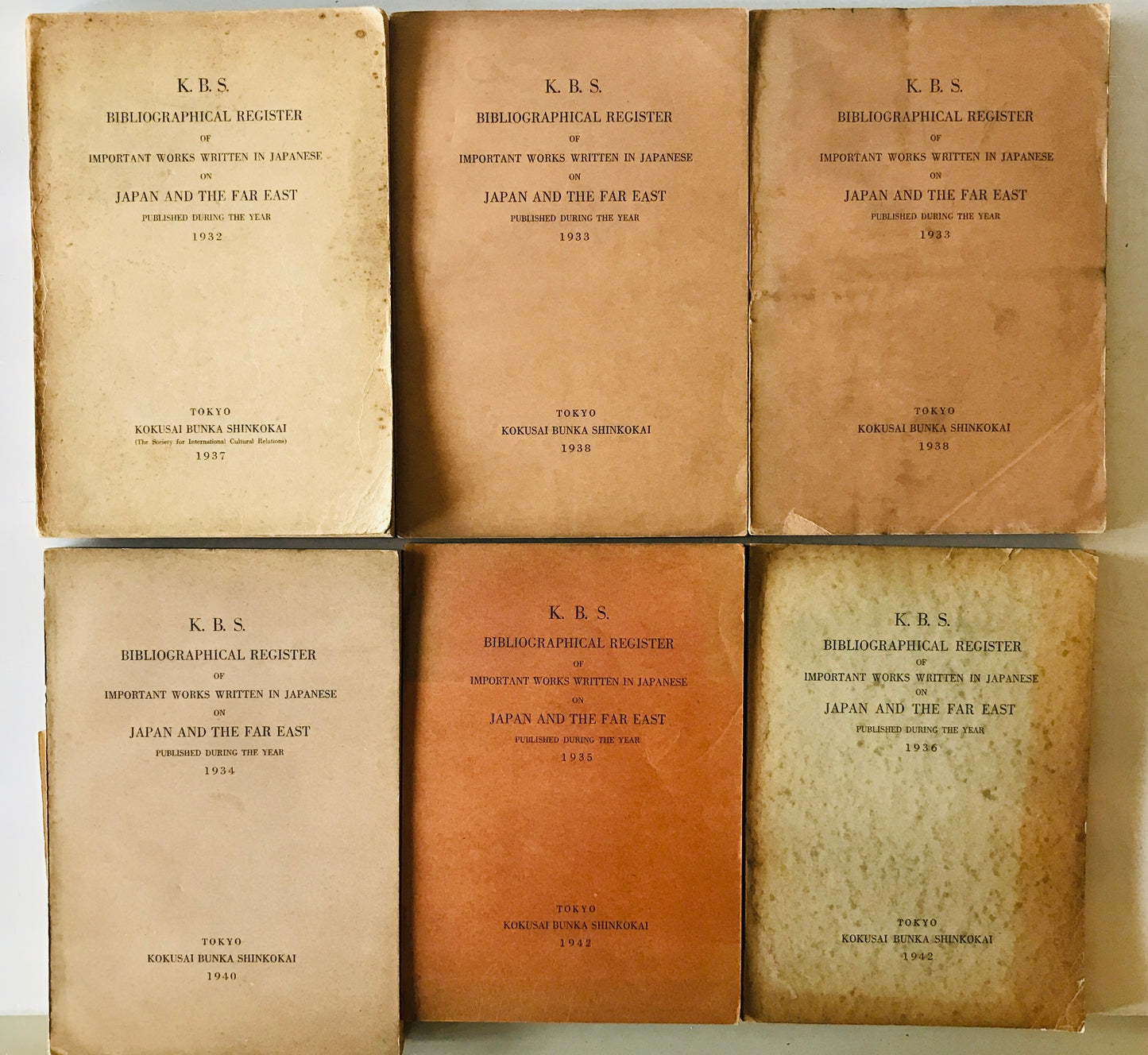 K.B.S. bibliographical register of important works written in Japanese on Japan and the Far East, published during the year 1932-1936　日本書目年報　6冊セット