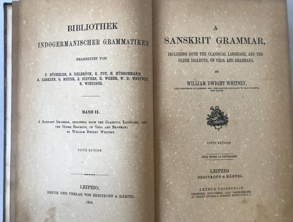 [Indology Classic] W.D. Whitney "Sanskrit Grammar" (1924 Leipzig Ed.) & Perry "Primer" Set | Breitkopf & H?rtel | Rare Philology Reference