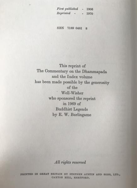 The Commentary on the Dhammapada (Vol. I)