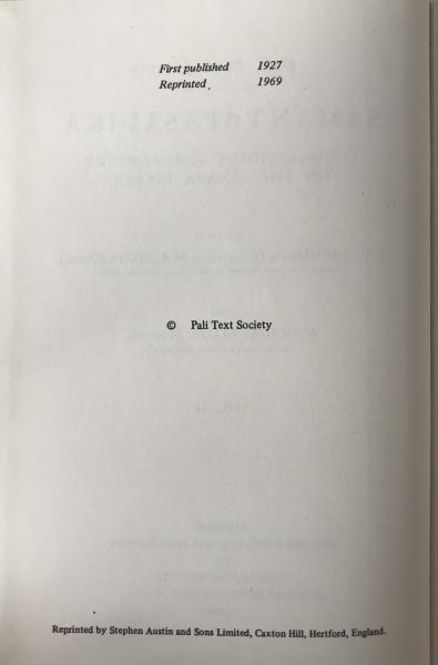 Samantap?s?dik? Vol. II (1969 Reprint) Pali Text Society J. Takakusu M. Nagai