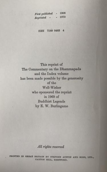DHAMMAPADATTHAKATH? Vol. III (1970 PTS Reprint)
