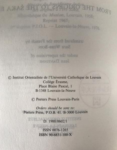 ?. Lamotte HISTORY OF INDIAN BUDDHISM 1988 English Trans. Louvain Orientalist