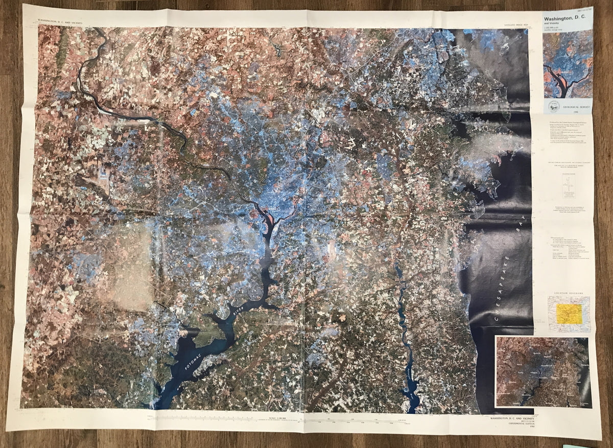 【古地図】Washington,D.C. and Vicinity 1/100,000-scale satellite image map 1982 U.S.Geological　Survey 米国地質調査所 衛星画像地図《ワシントンD.C.と周辺》Experimental Edition 1982年 NASA Landsat-4