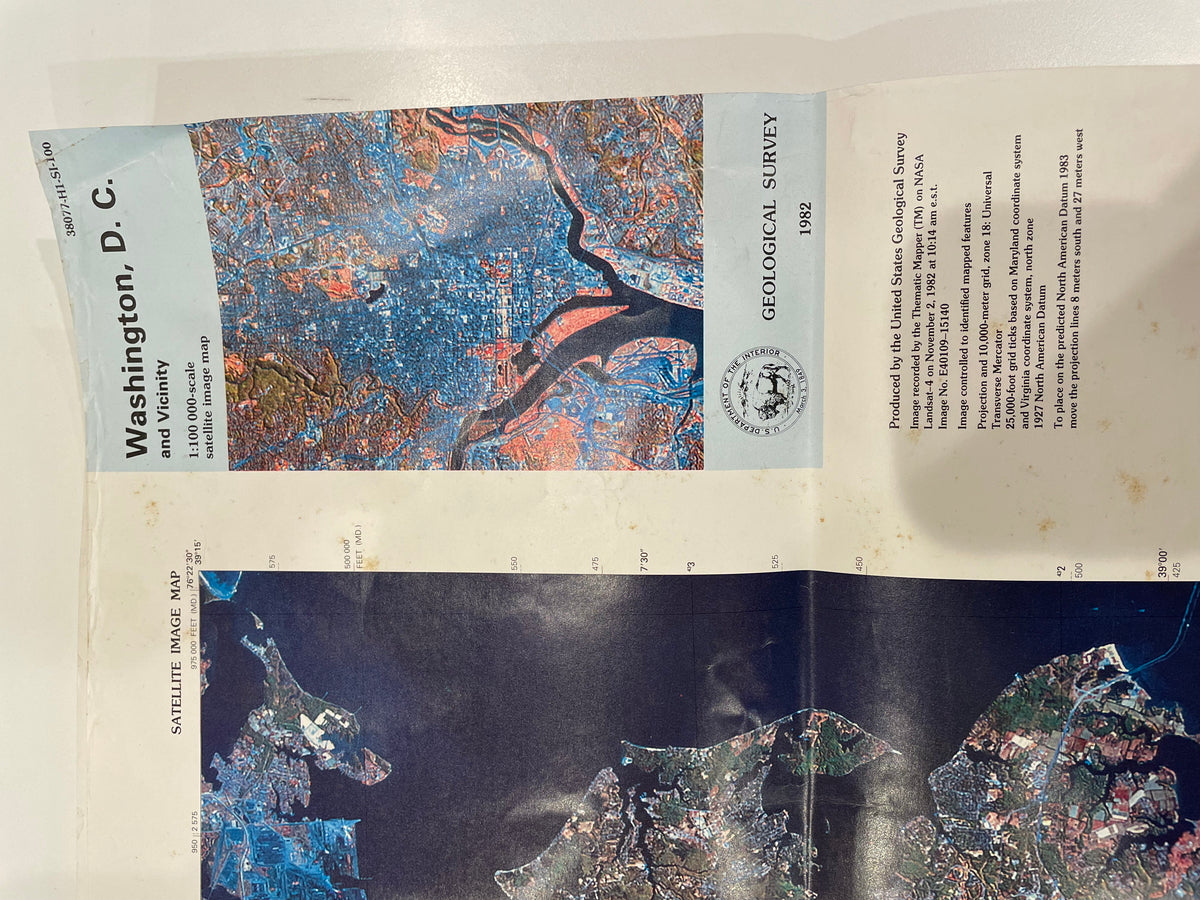 【古地図】Washington,D.C. and Vicinity 1/100,000-scale satellite image map 1982 U.S.Geological　Survey 米国地質調査所 衛星画像地図《ワシントンD.C.と周辺》Experimental Edition 1982年 NASA Landsat-4