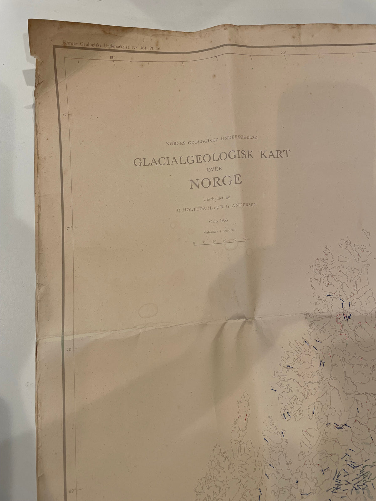 【古地図】ノルウェー氷河地質図　Glacialgeologisk Kart over NORGE 1953 1/1,000,000