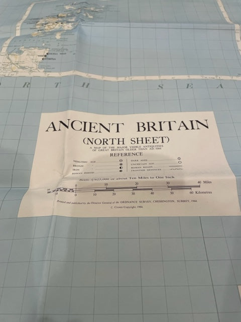 【古地図】古代イギリス（北シート）1066年以前のイギリスの目に見える主要な遺物の地図　Ancient Britain (north sheet)A MAP of the major visible antiquities  of GREAT BRITAIN older than AD.1066  scale:1/625,000 the Ordnance Survey,Chessington,Surrey,1964
