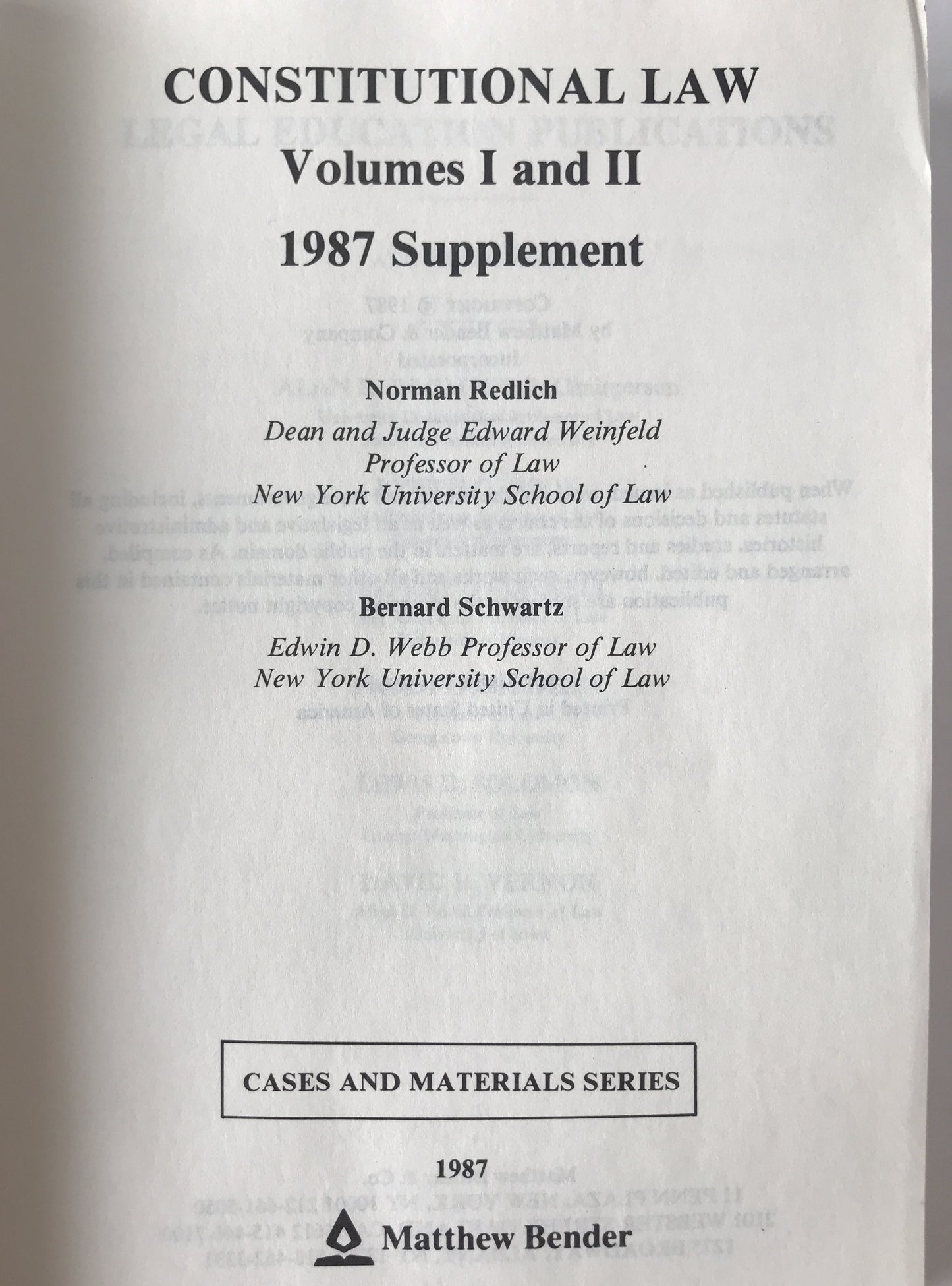 Constitutional law 1987 Supplement (英語版)