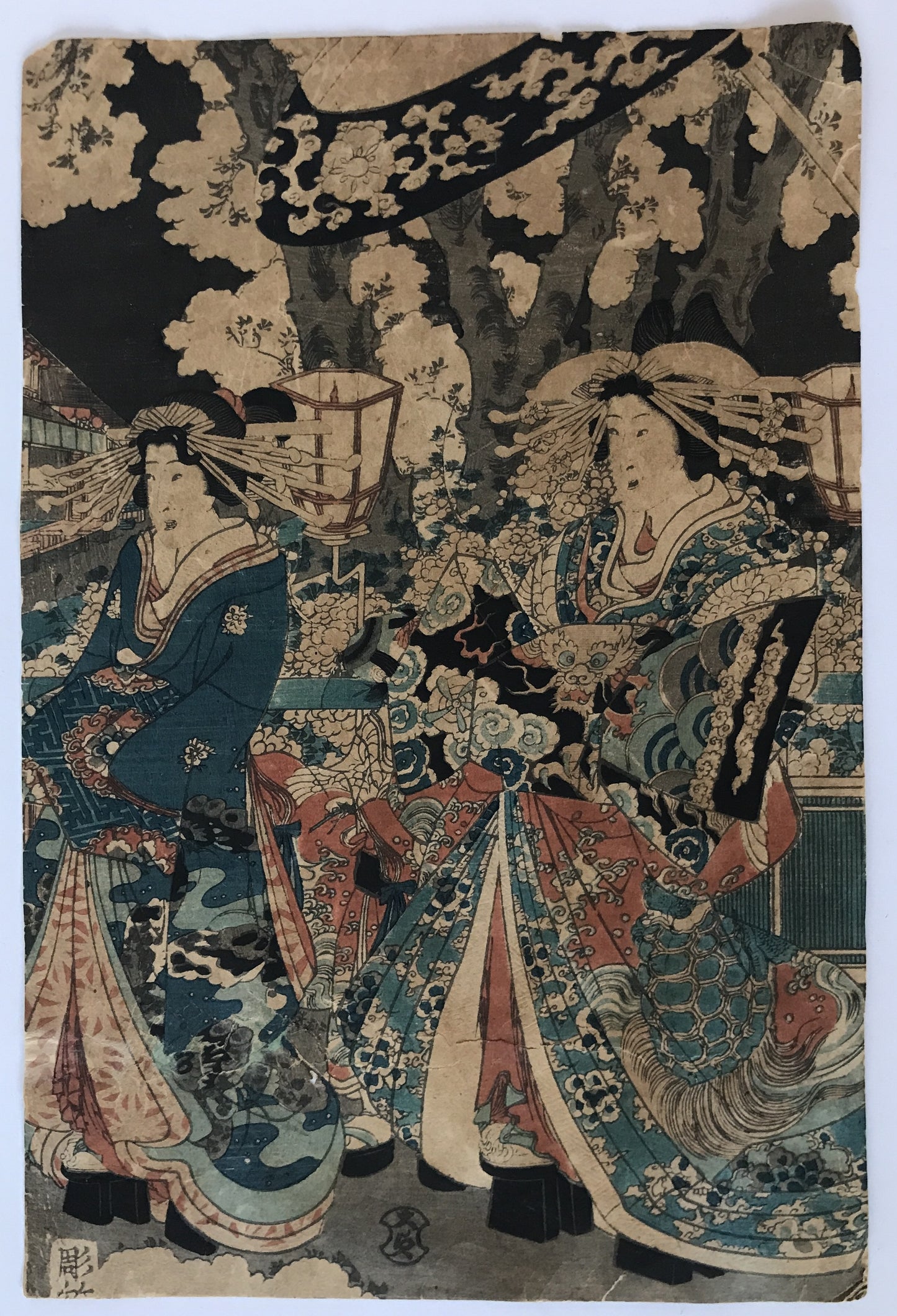 歌川派 美人画　二美人図