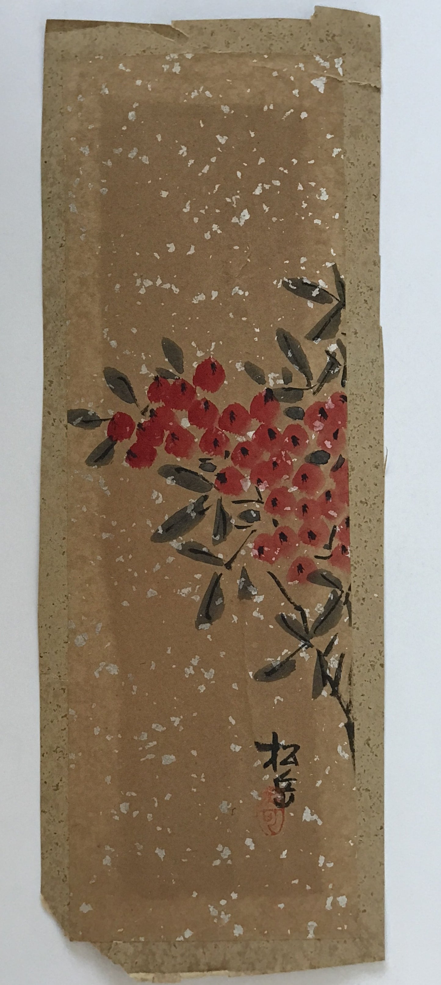 花の絵　南天、福寿草、牡丹、菊　4枚揃え