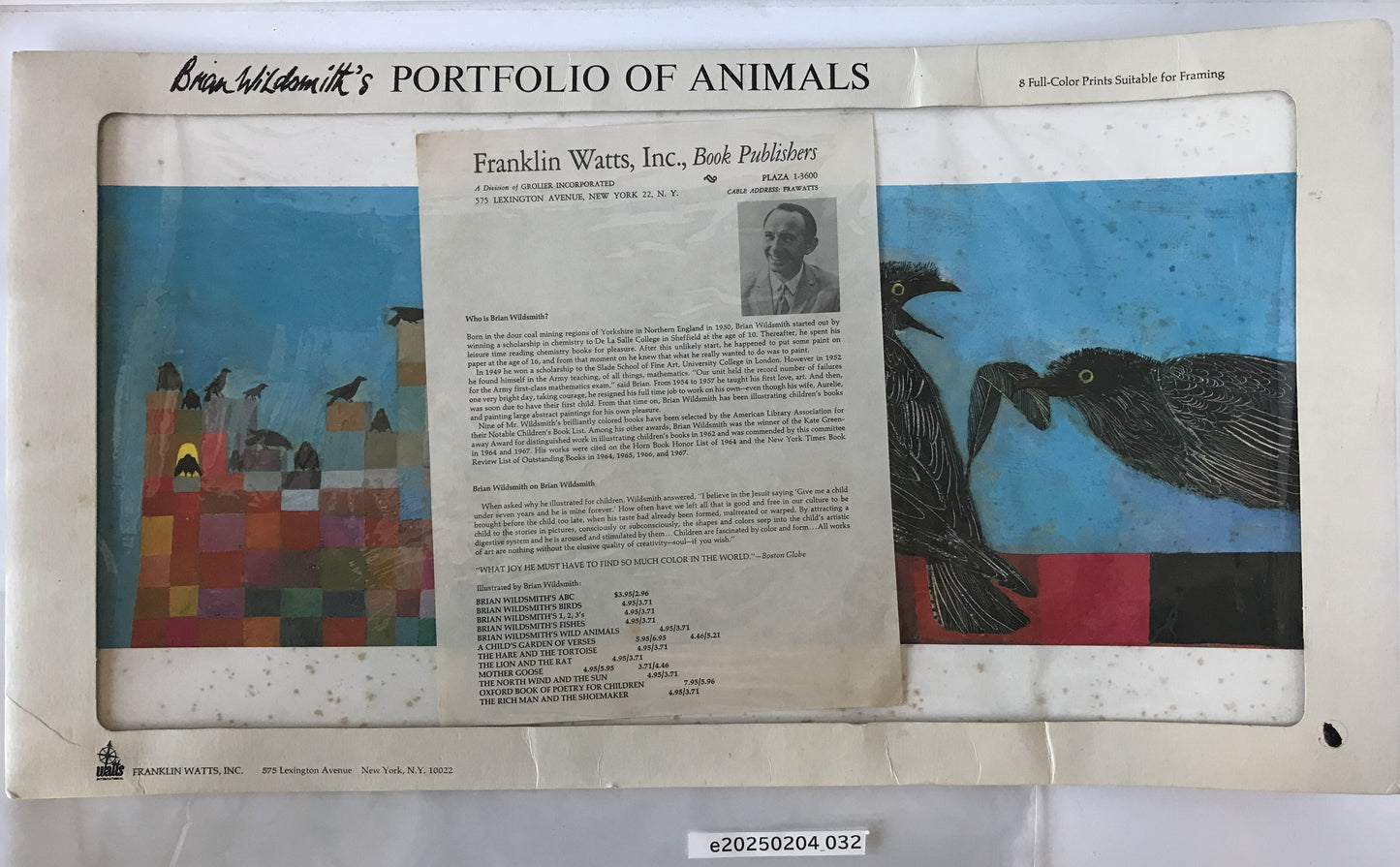 Brian Wildsmith's PORTFOLIO OF ANIMALS　出版案内付き